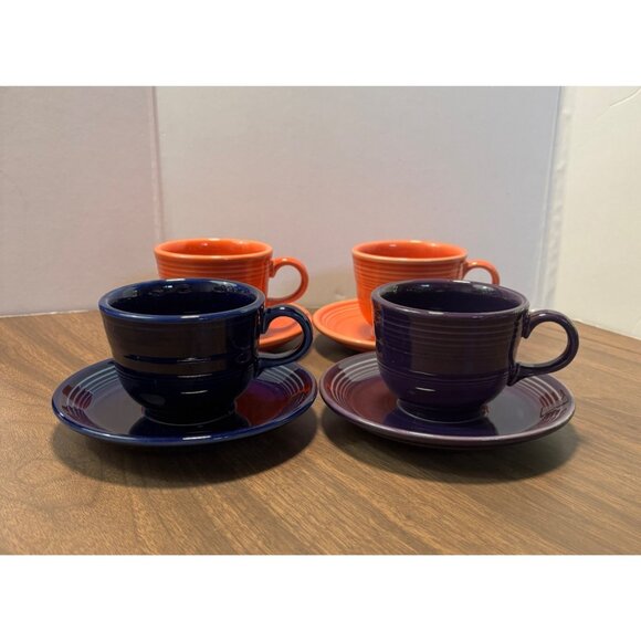 Fiestaware Cup & Saucer Set Multiple Colors Orange Blue Purple 8 Piece - Picture 2 of 12